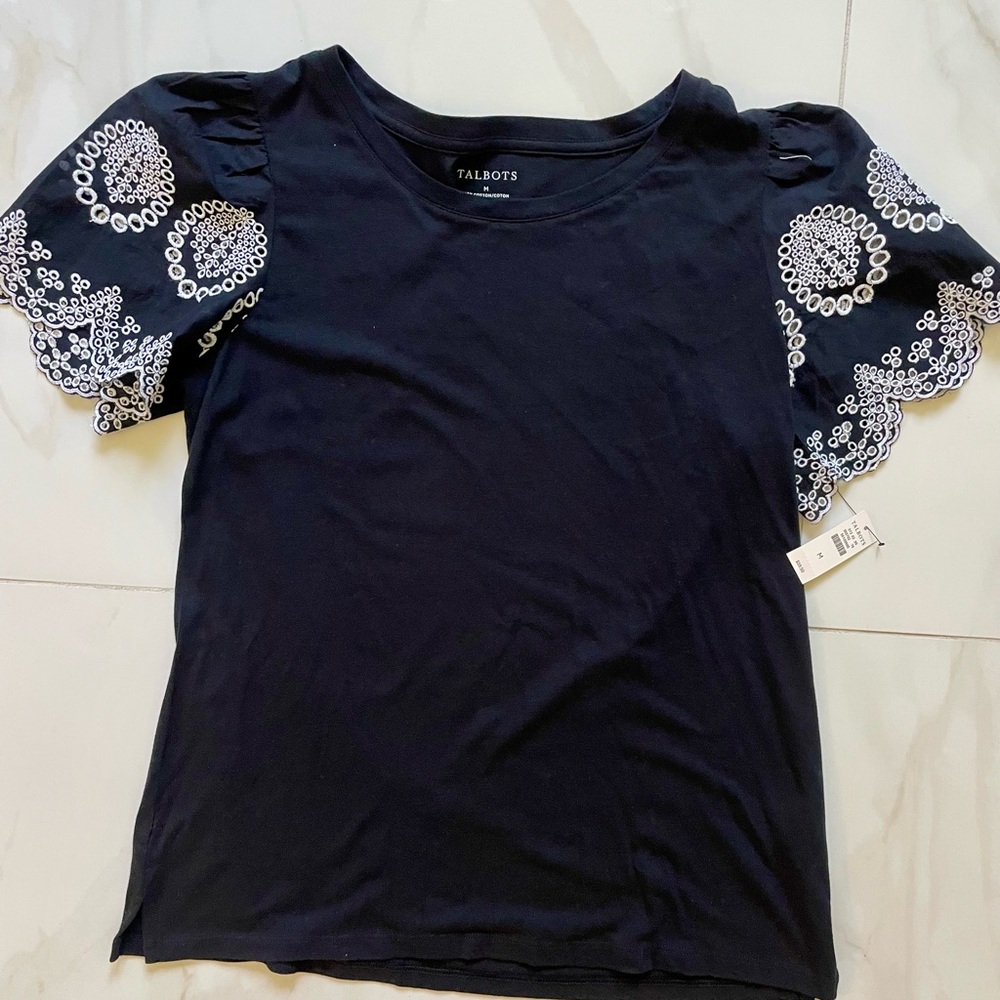 Talbots Black and White Embroidered Women's Top NWT